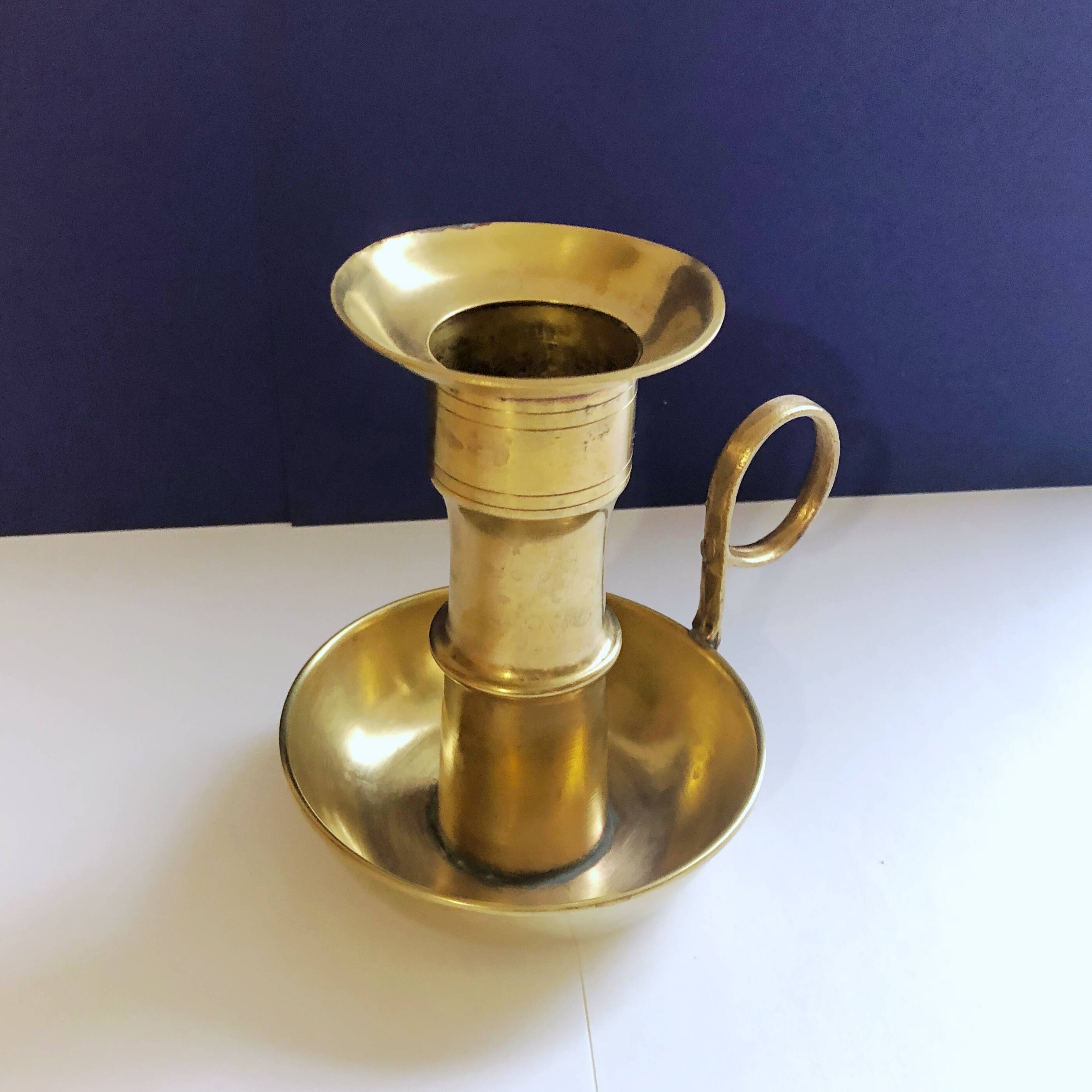 Large artisanal hand candle holder cellar rat gilded copper vintage atypical