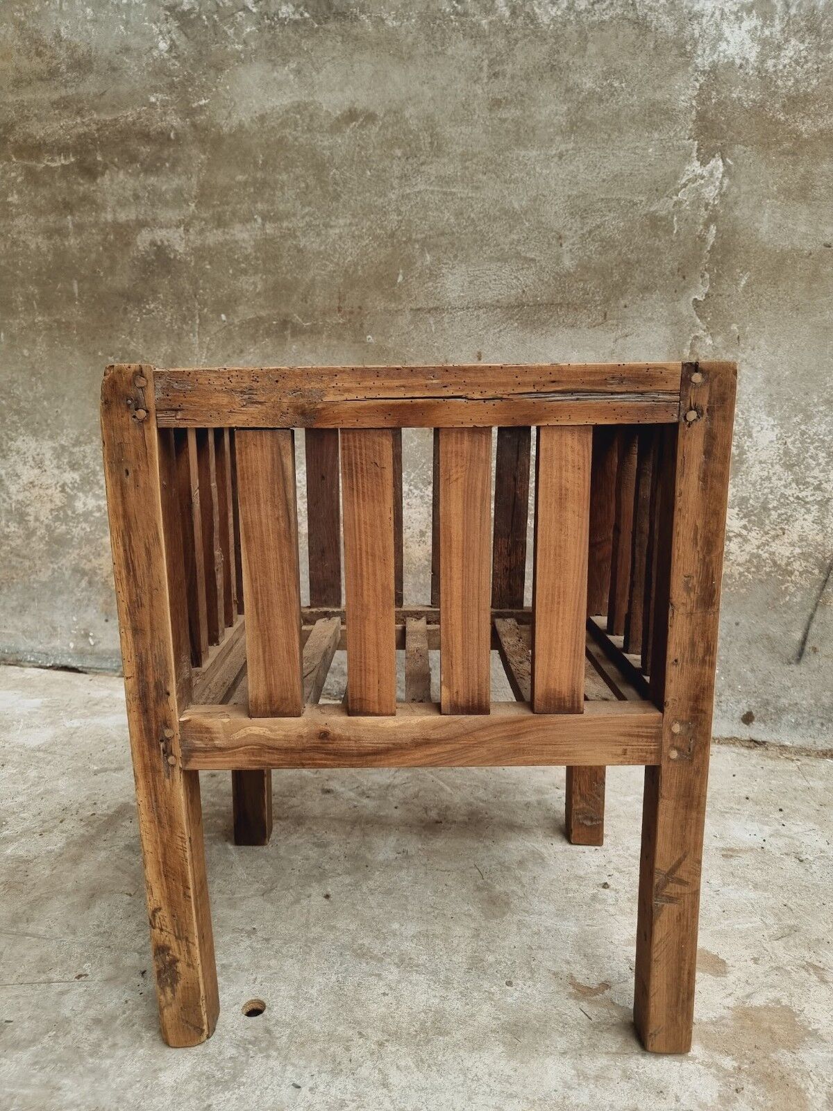 Antique rack storage basket walnut wood storage or toy bin