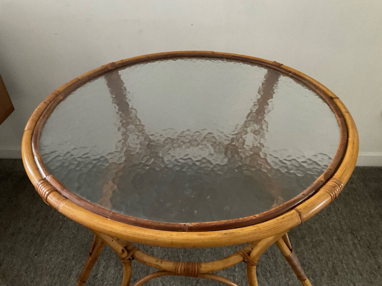 1960s rattan and glass coffee table