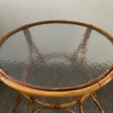 1960s rattan and glass coffee table