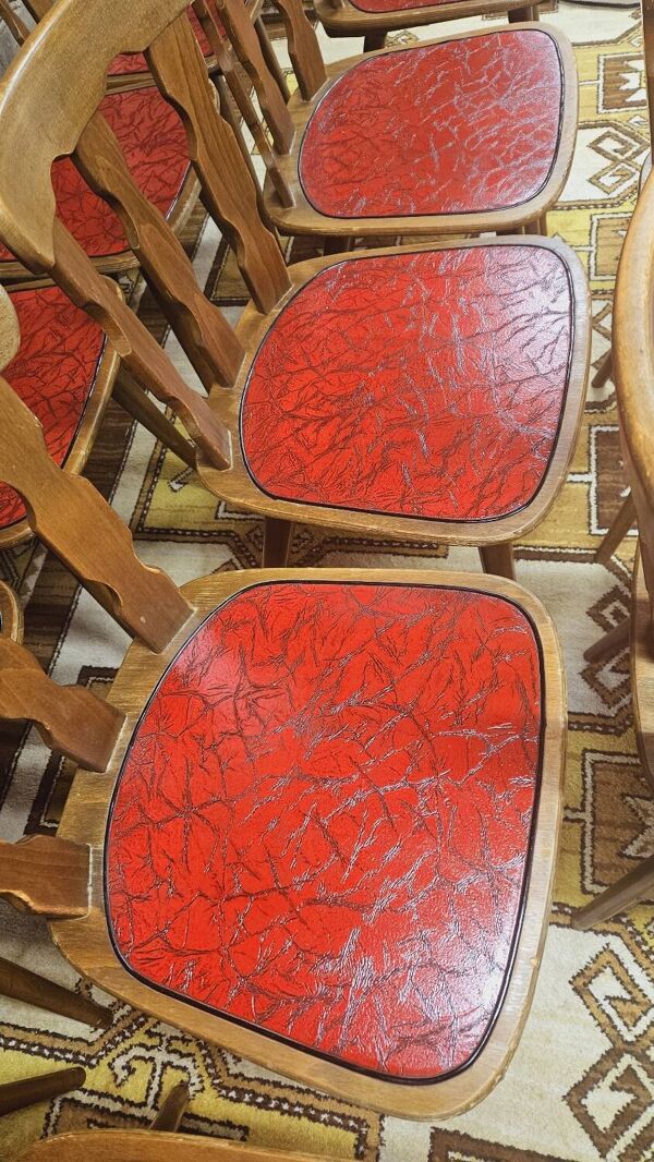 Lot de 12 chaises bistrot skaï rouge 1960 vintage