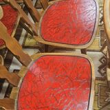 Lot de 12 chaises bistrot skaï rouge 1960 vintage