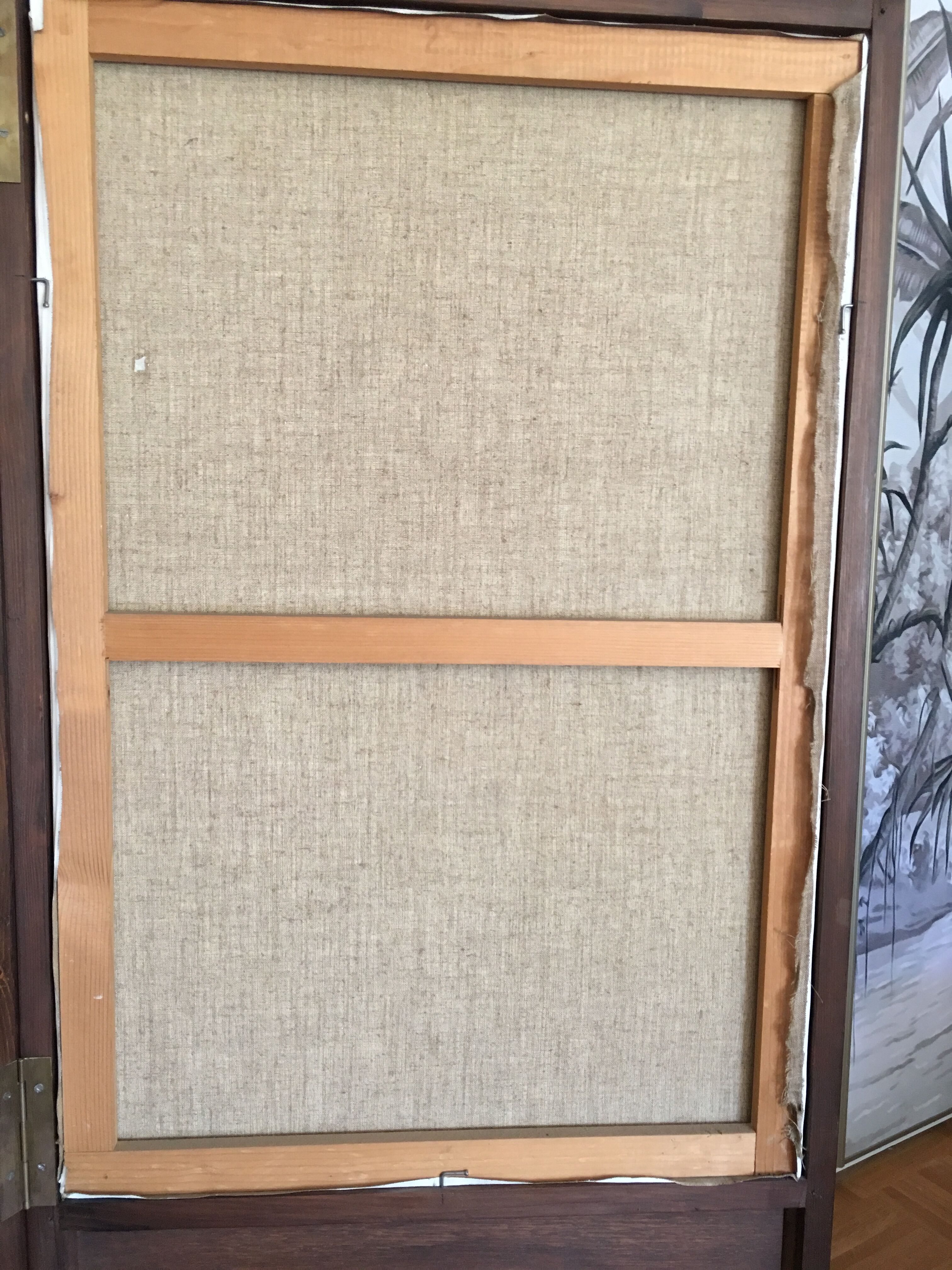 Vintage screen wood and oil painting