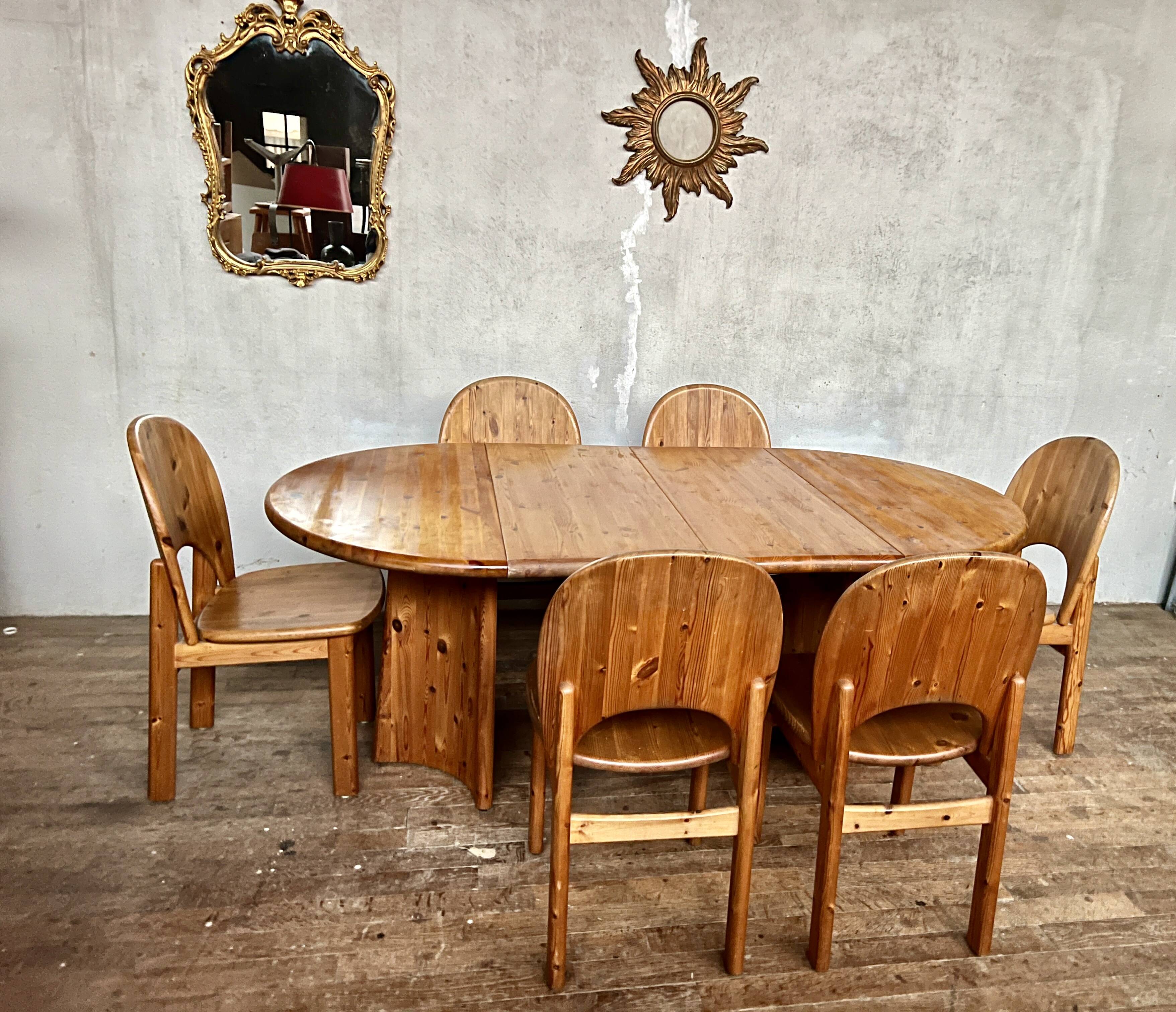 Large Scandinavian pine table - 6 chairs