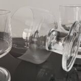 6 coupes cavalier transparents pied épais vintage en verre années 1970