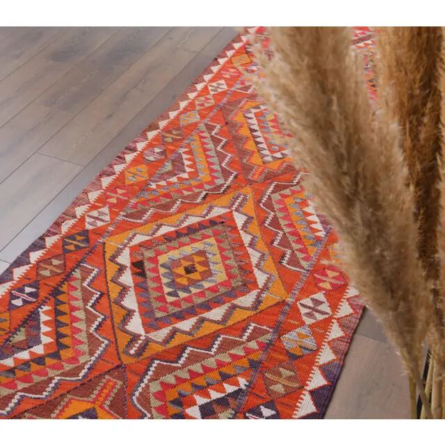 1970s Vintage Turkish Hand-Knotted Wool Cotton Red Runner Rug 90x290