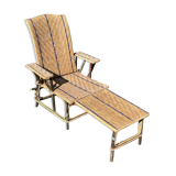 Braided wicker chaise longue, rattan and chestnut