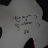 Polychrome earthenware holy water font signed Henriot Quimper from the 60s vintage