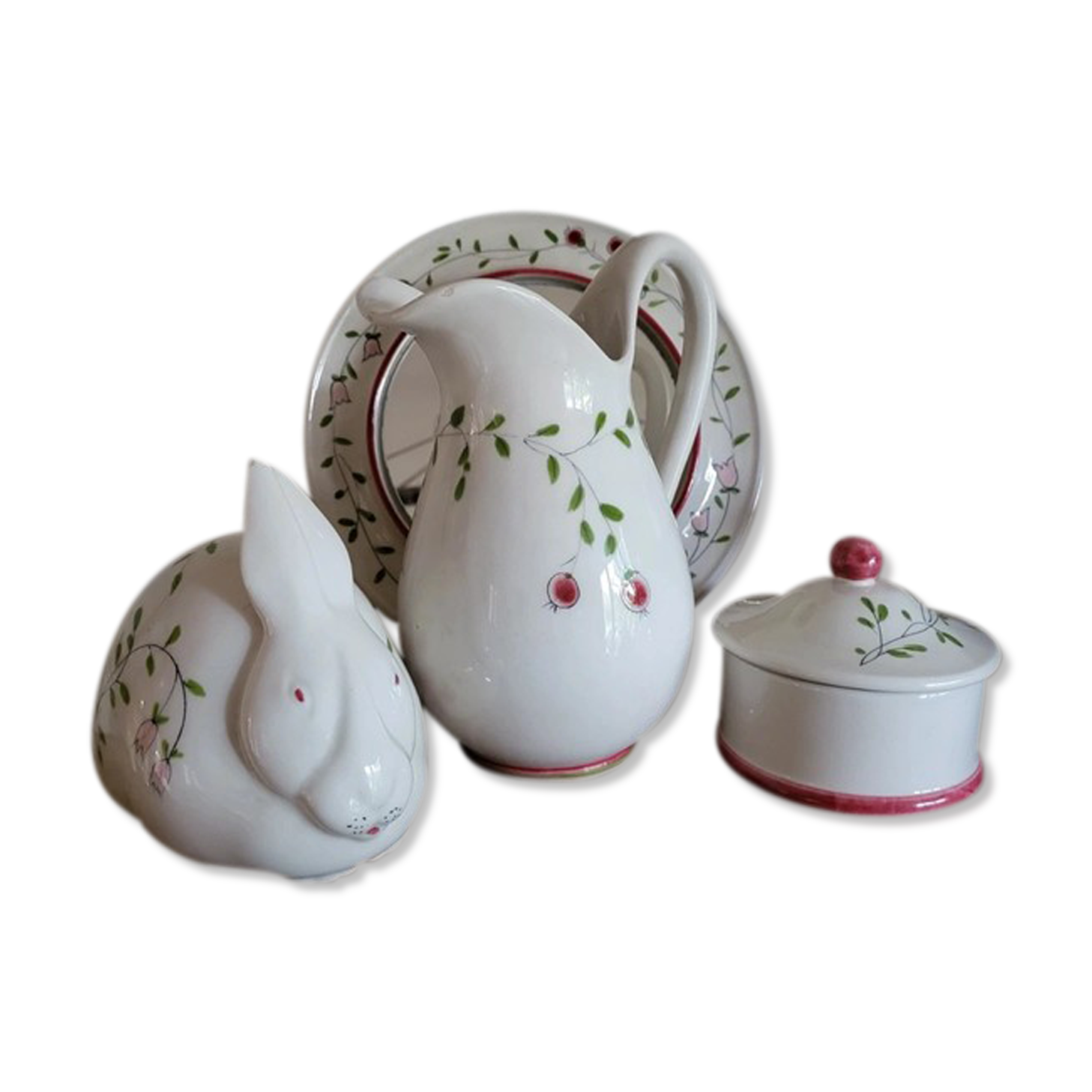 Set of 4 vintage earthenware pieces for bathroom