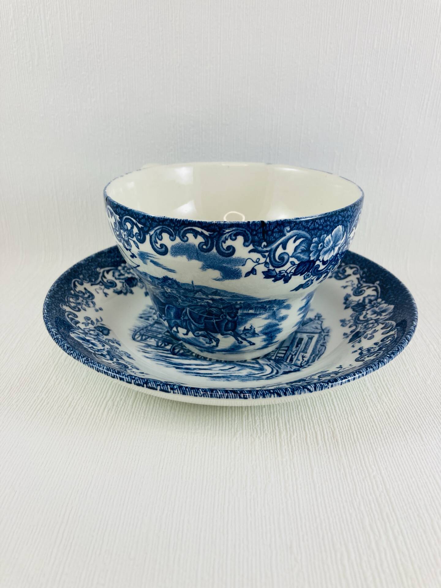 Breakfast Cup and Saucer Coaching Scenes Blue by Johnson Bros