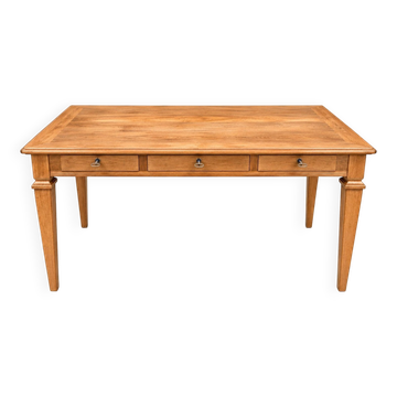 Flat desk – Louis XVI style – Solid oak and veneer – Restored