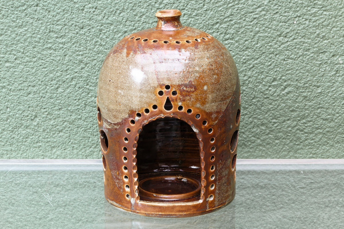 Signed enamelled stoneware lantern, Puisaye