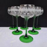 Set de 6 verres à vin blanc à pied vert en cristal