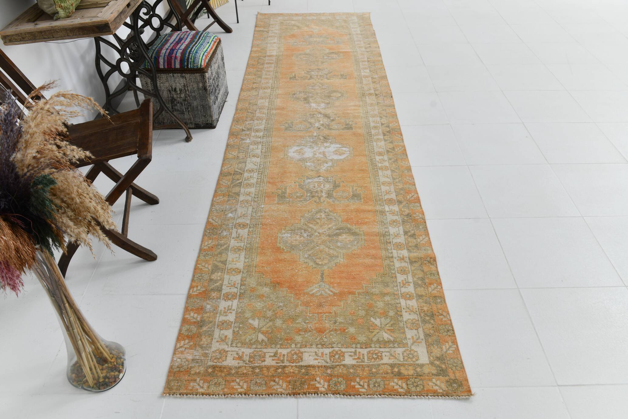 3x12 1960s antique vintage runner rug