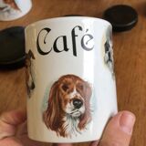 Set series of 5 pots with condiments or spices ceramic decoration dogs