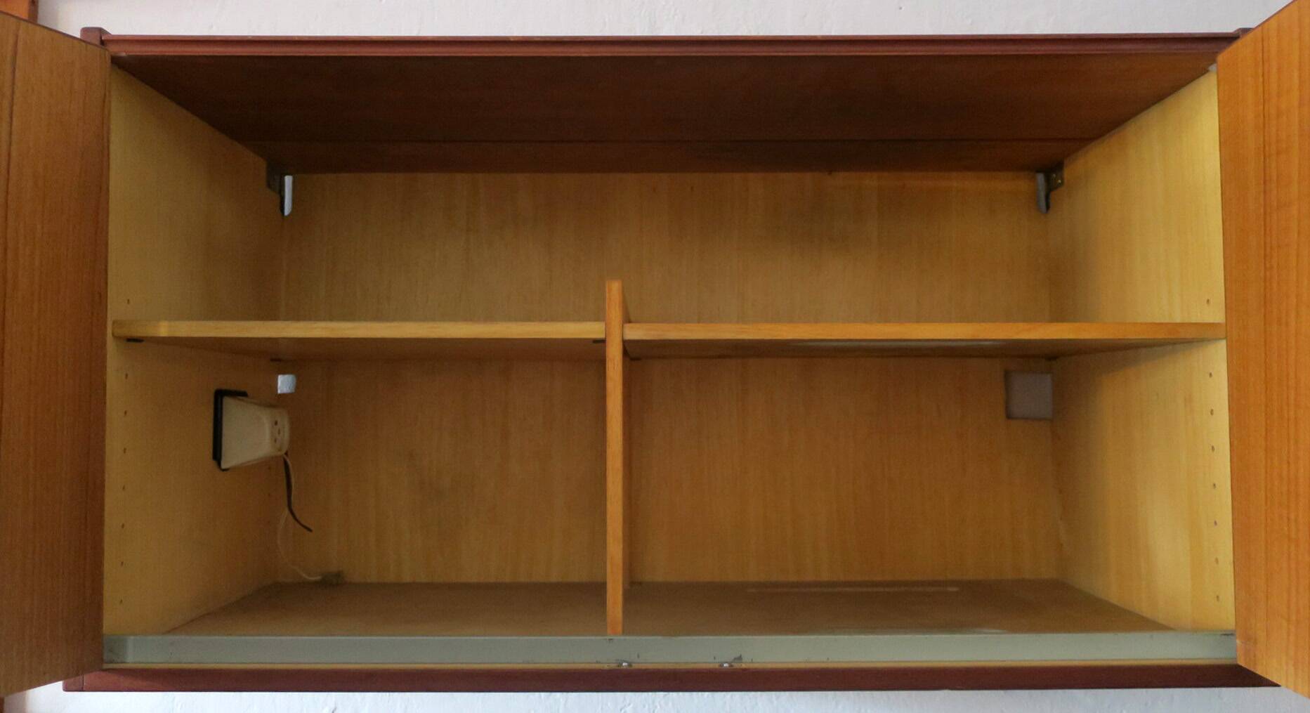 Danish teak flip-top media wall cabinet, 1960s