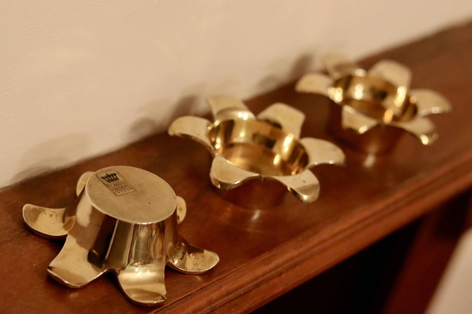 Trio of Mid-Century Swedish Brass Candle Holders by Scandia