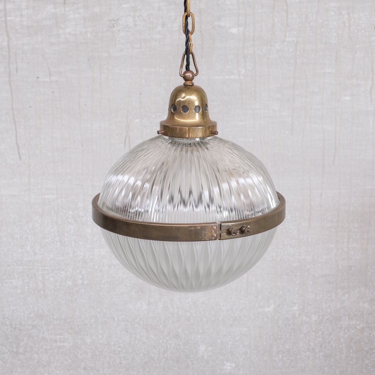 French Antique Prismatic Glass and Brass Pendant Light