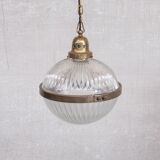 French Antique Prismatic Glass and Brass Pendant Light