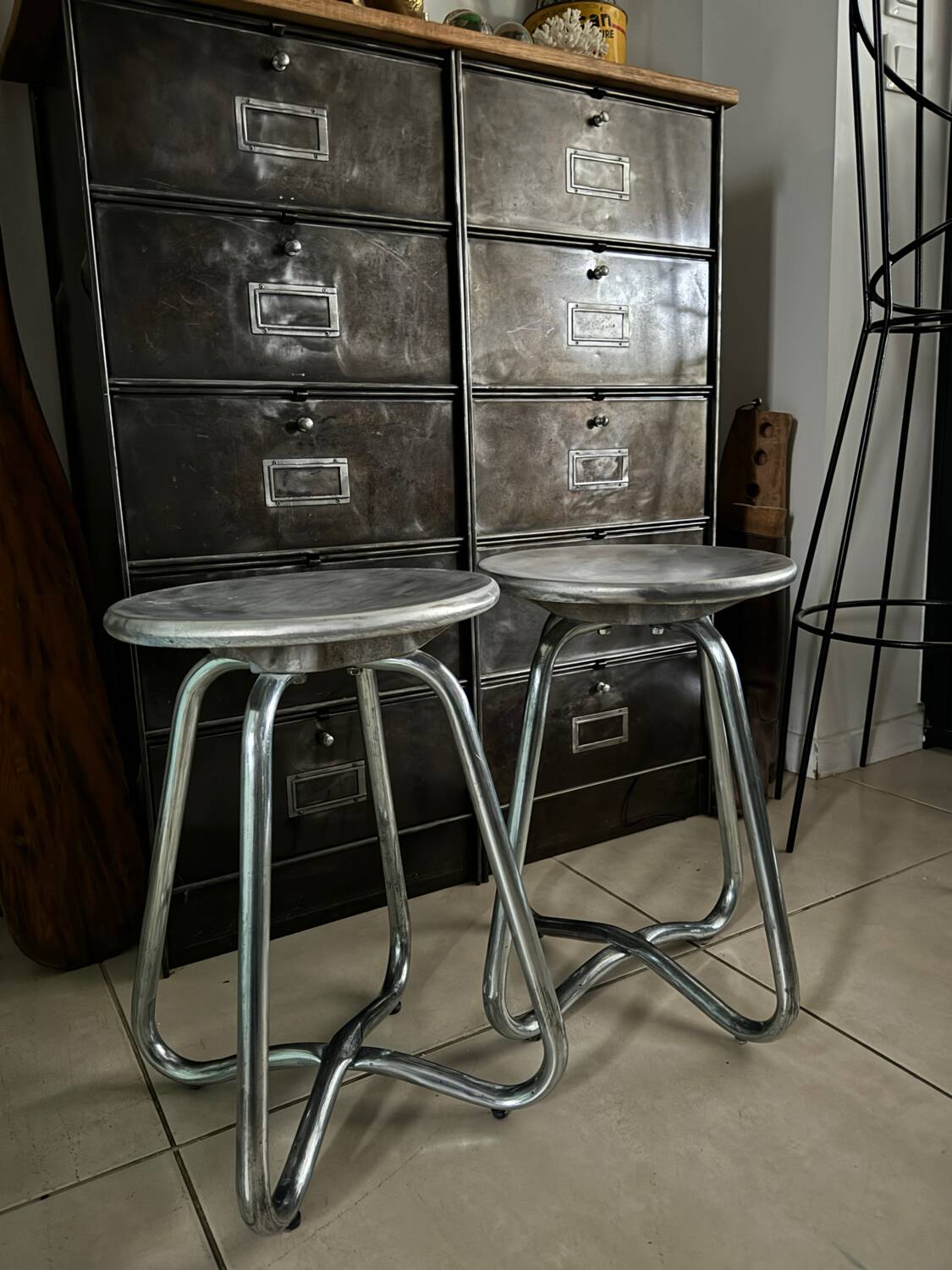 Vintage aluminium cast stools