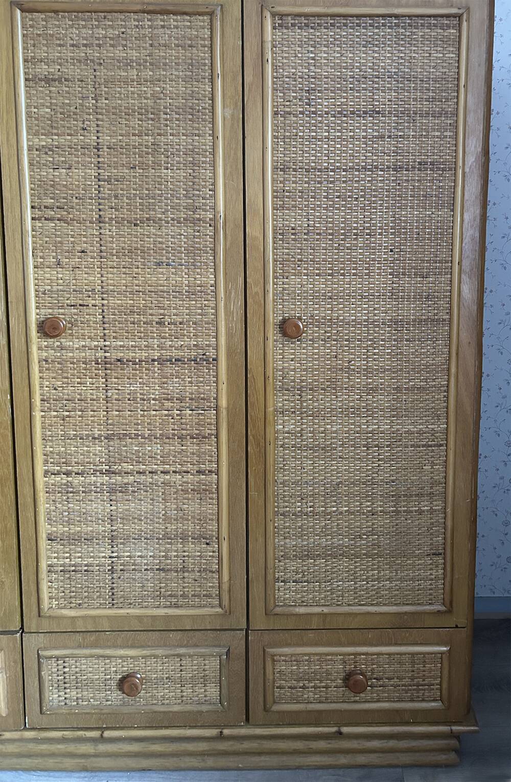 Vintage wardrobe, bamboo and rattan, Maugrion for Roche Bobois, 1980s
