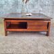 Table basse carrée bois massif plateau avec verre noir 100x100 cm