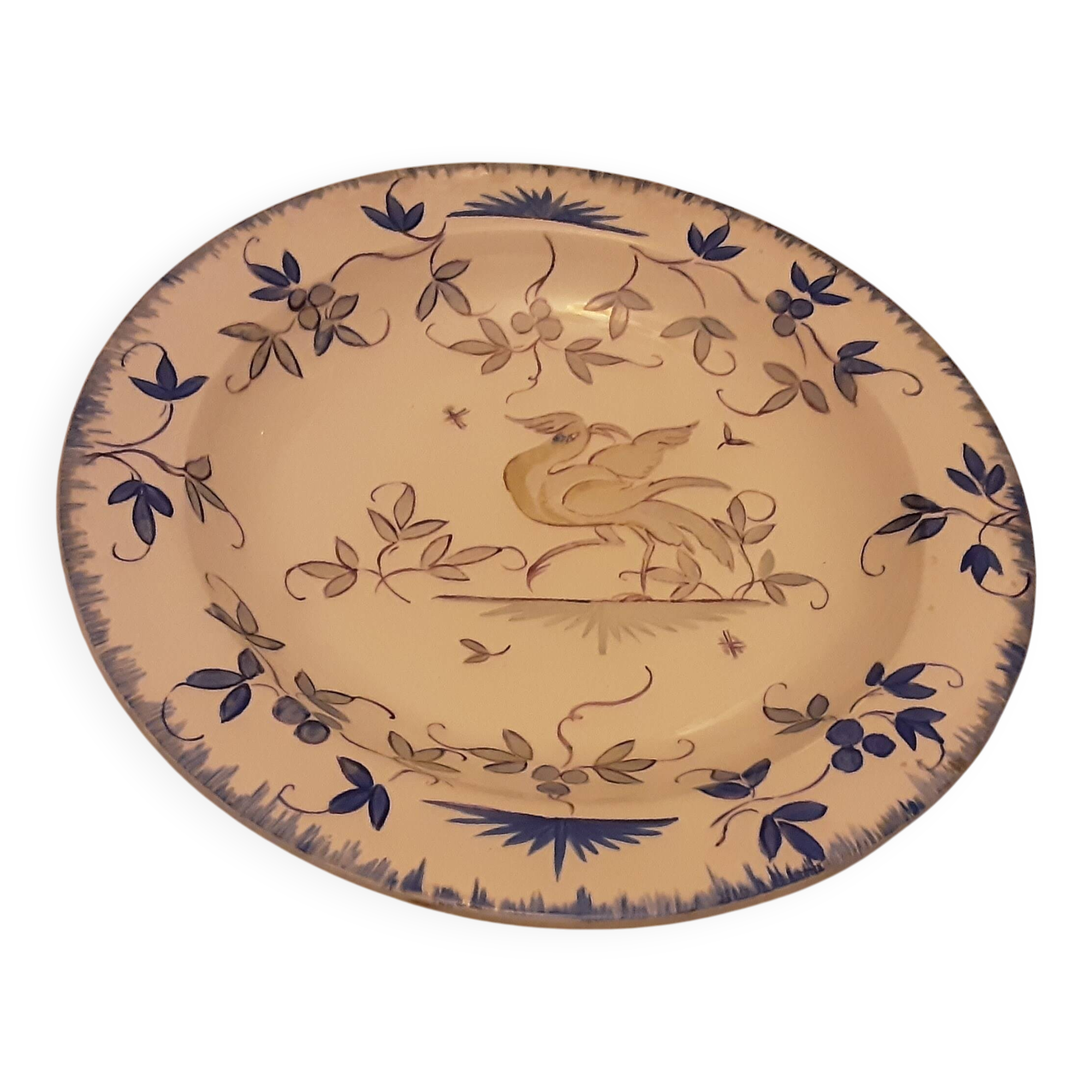 Deswarce earthenware plate hand-painted moustier decor