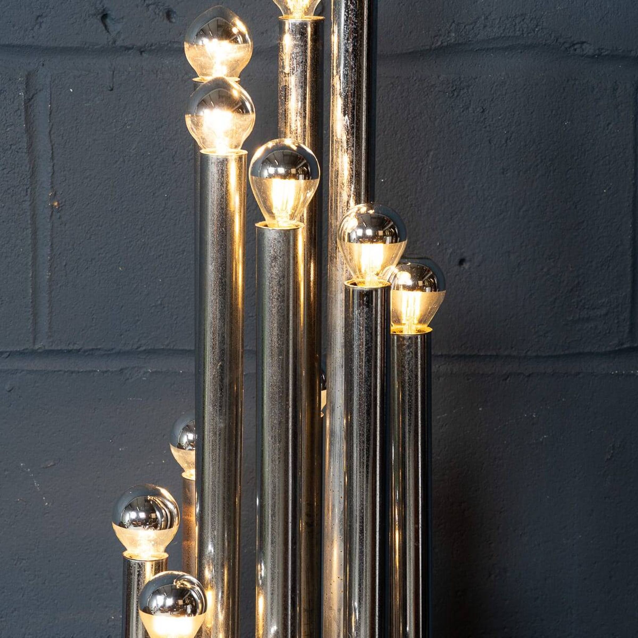 Vintage 20thc italian chrome multi-light table lamp by reggiani c.1970