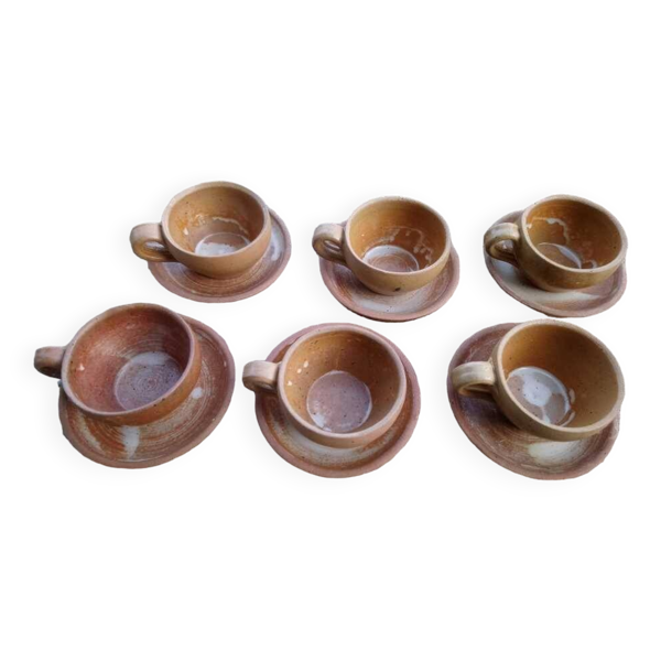 6 tasses et sous tasses à café en grès