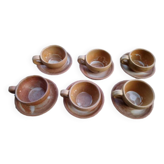 6 stoneware coffee cups and saucers