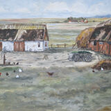 Mid 20th Century Landscape Oil Painting On Canvas, Farm Motif Signed R.Lundkvist