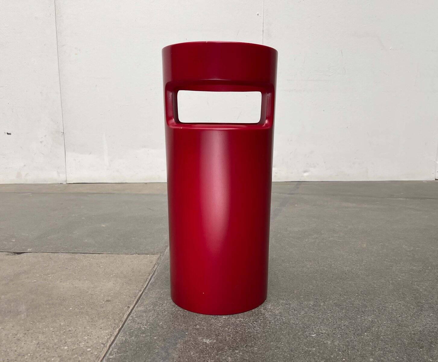 Red German umbrella stand in mid-century modern space style, 1960s.