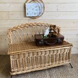 Coffre banc vintage en osier