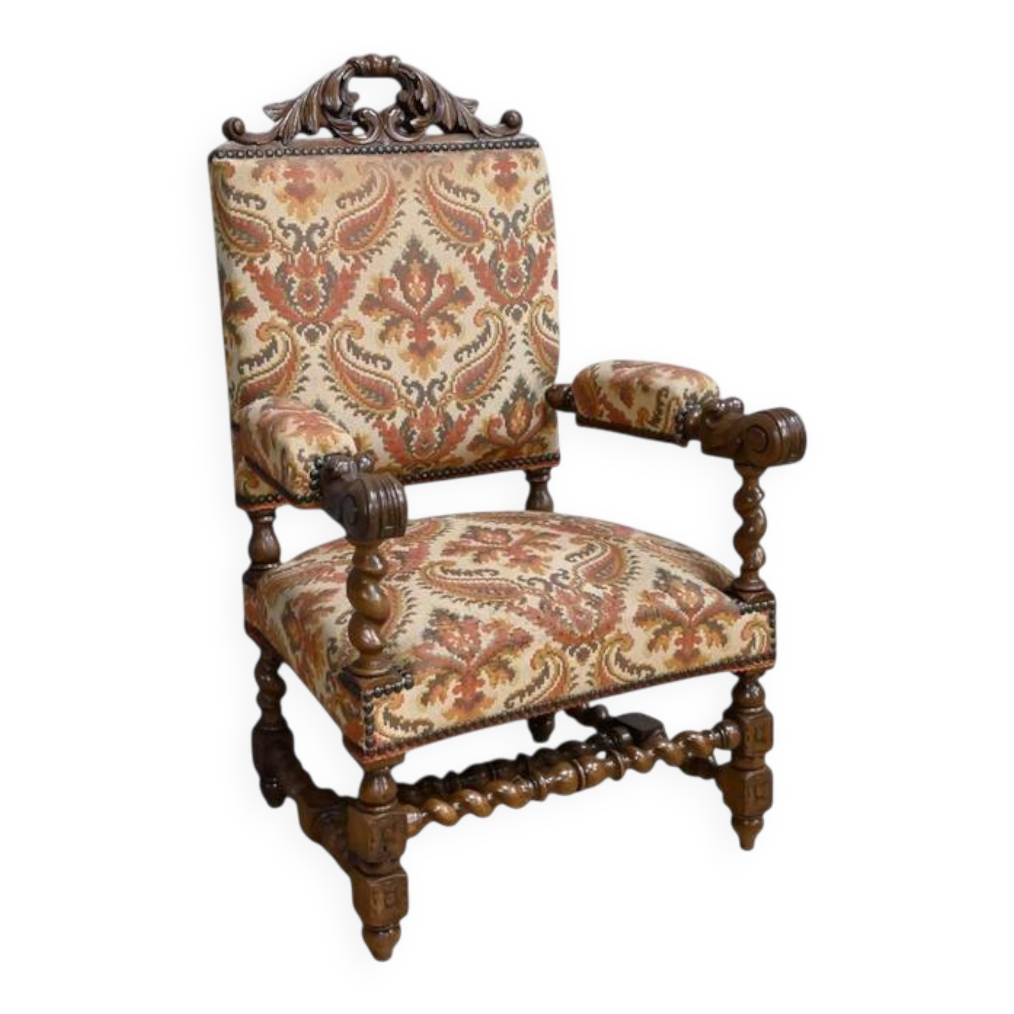 Ornamental armchair in oak, Louis XIII style – Early 20th century