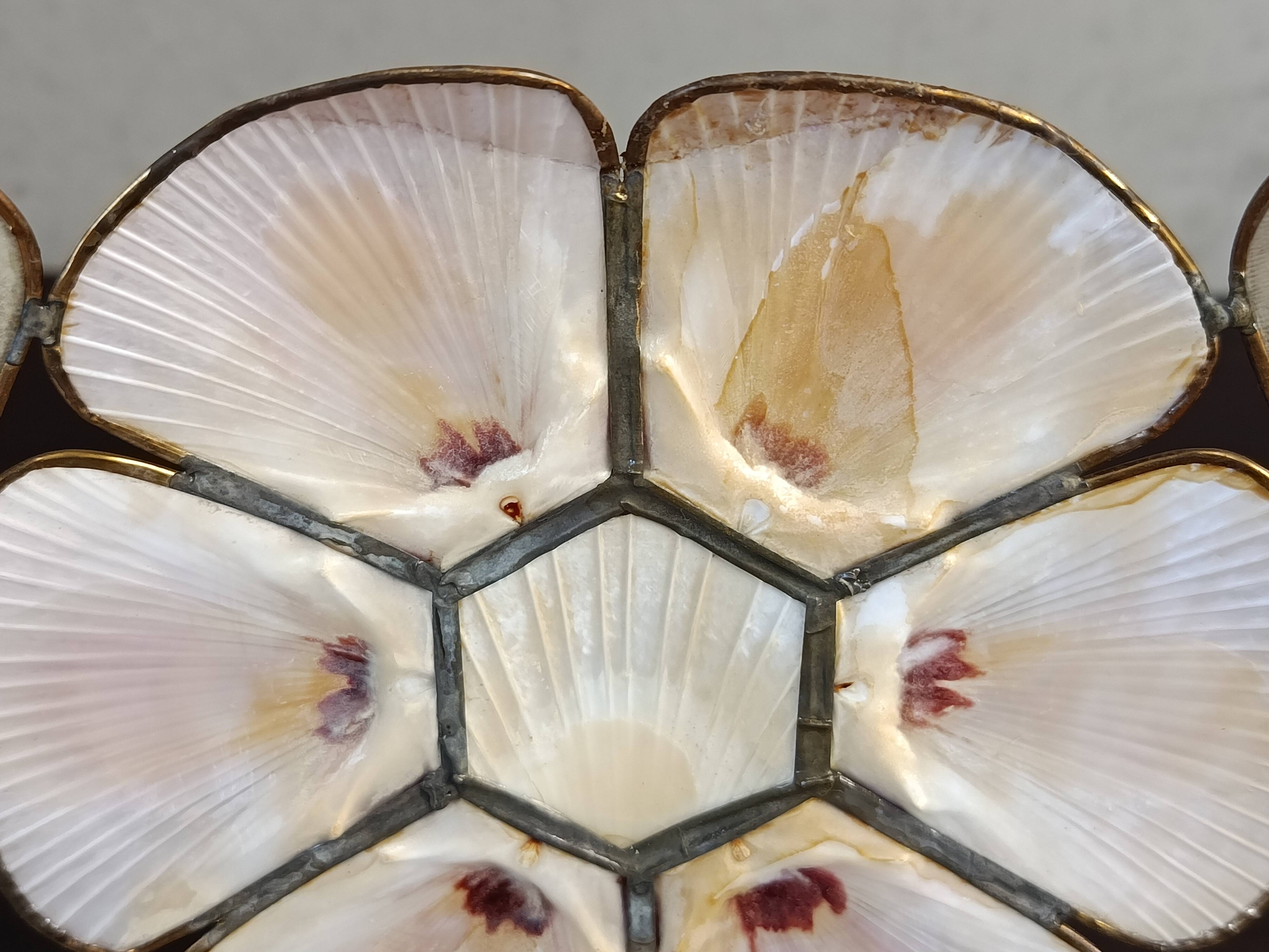 Large Art Deco style chandelier in Capiz shells and brass, 1960s.