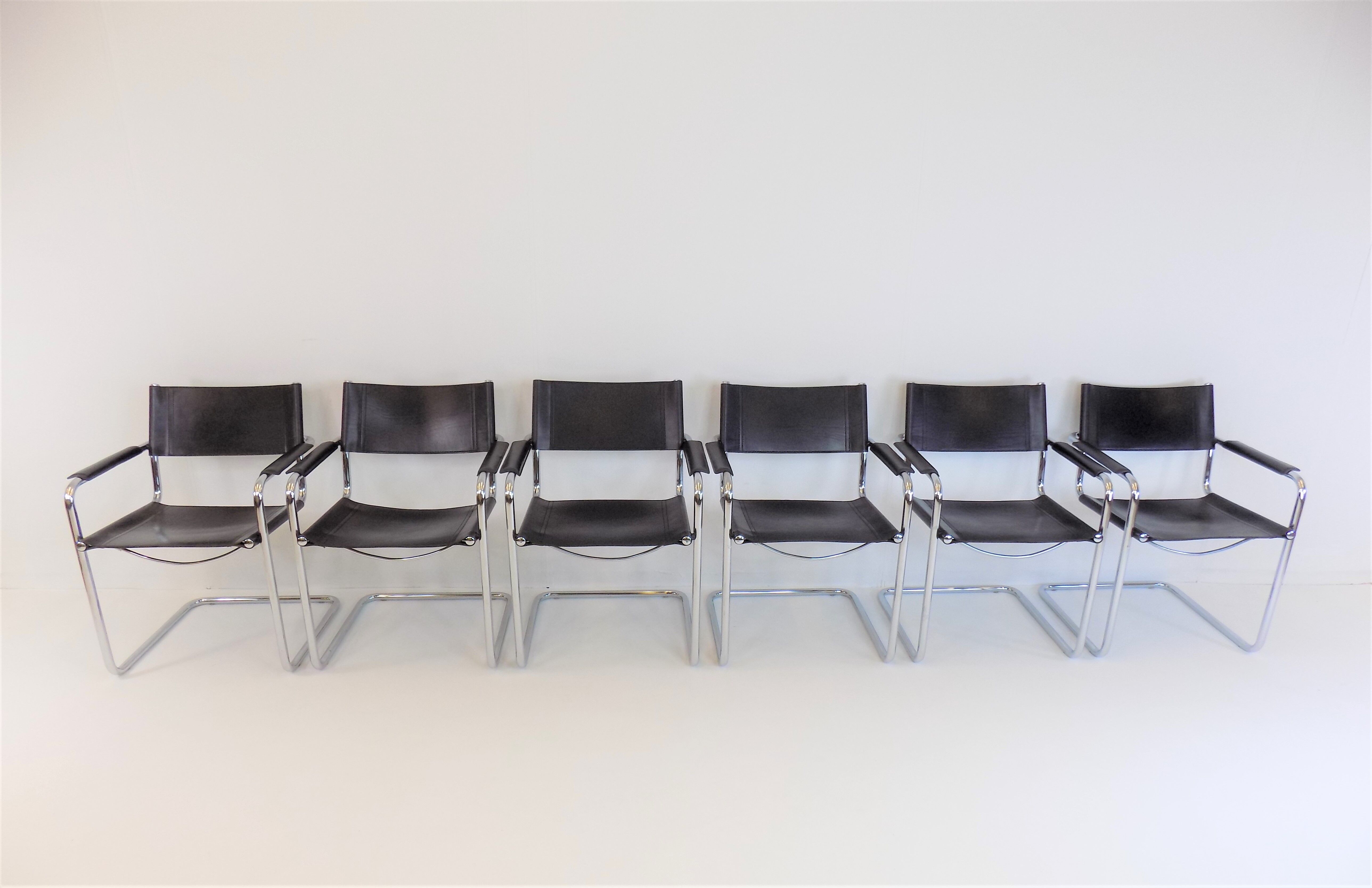 Set of 6 leather cantilever chairs