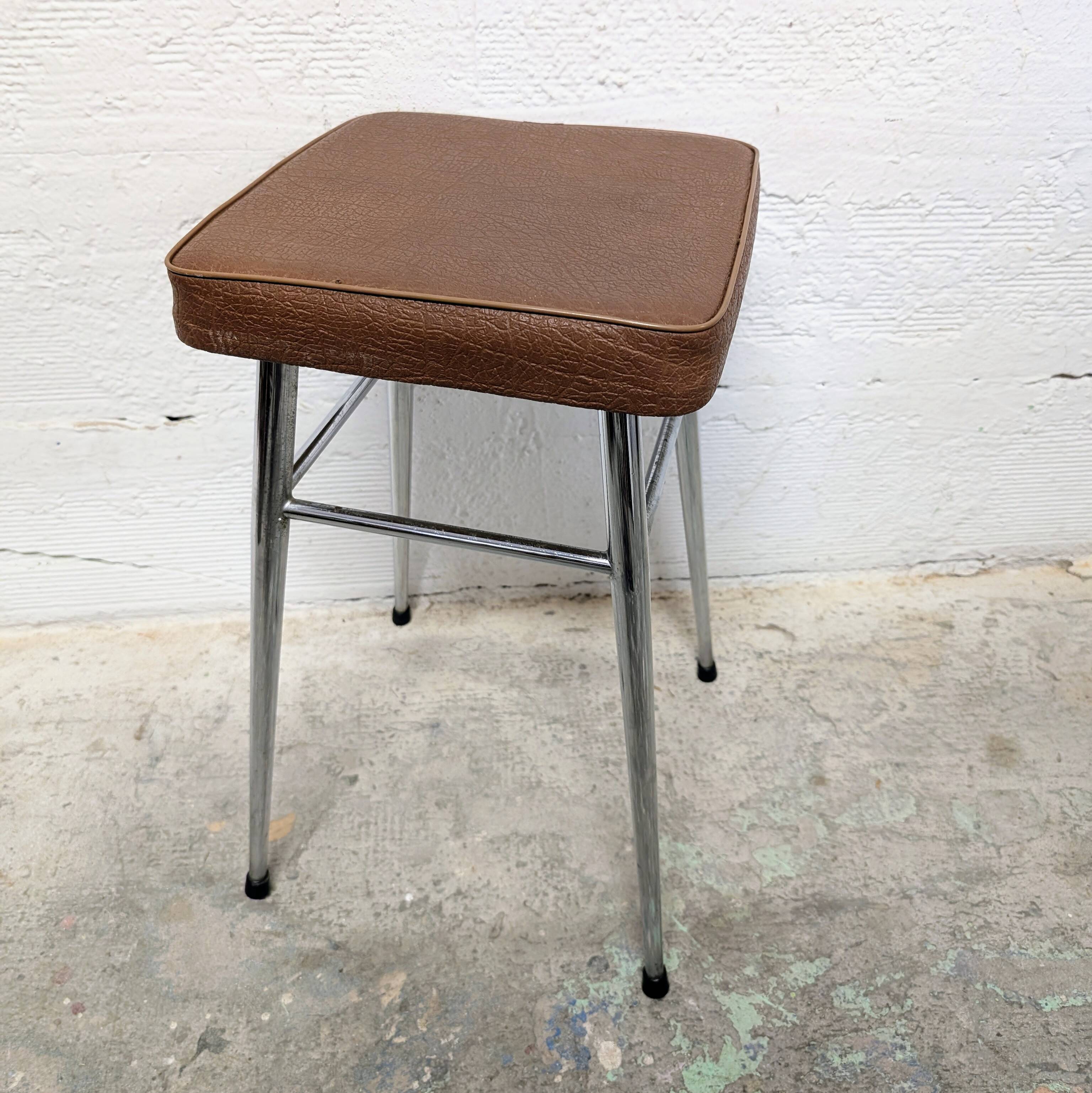Vintage stool with leatherette seat