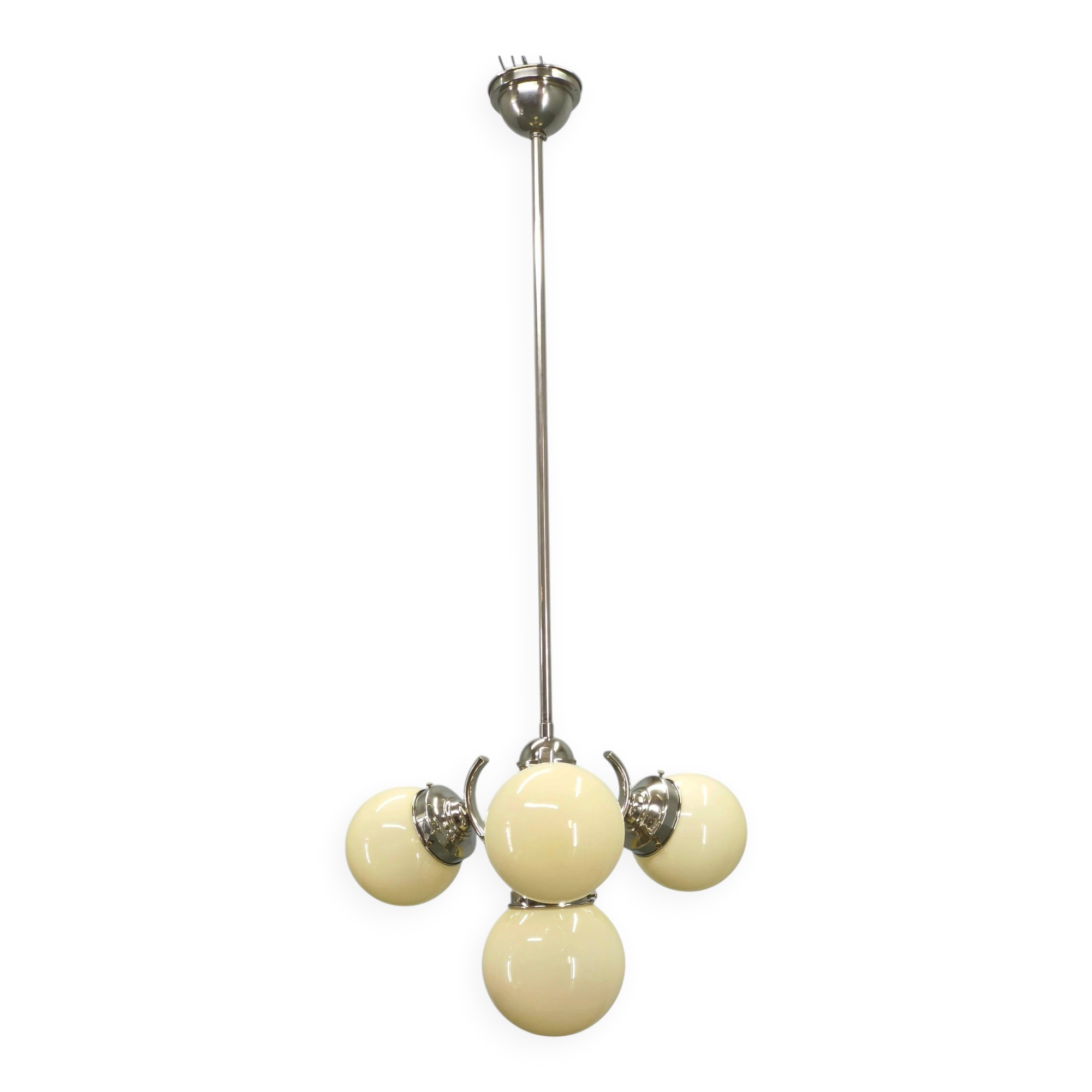 Bauhaus Globe Chandelier Czechoslovakia 1930s Chrome Pendant