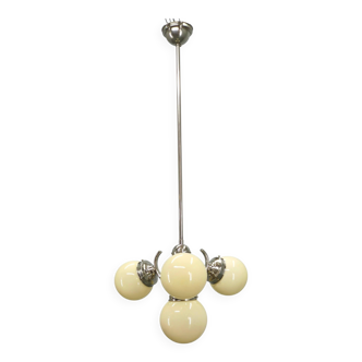 Bauhaus Globe Chandelier Czechoslovakia 1930s Chrome Pendant