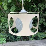 Suspension in bubbled frosted glass with its openwork entourage 70s