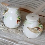 Salière et poivrier vintage en faience et barbotine motif canard