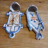2 19th century earthenware holy water stoups