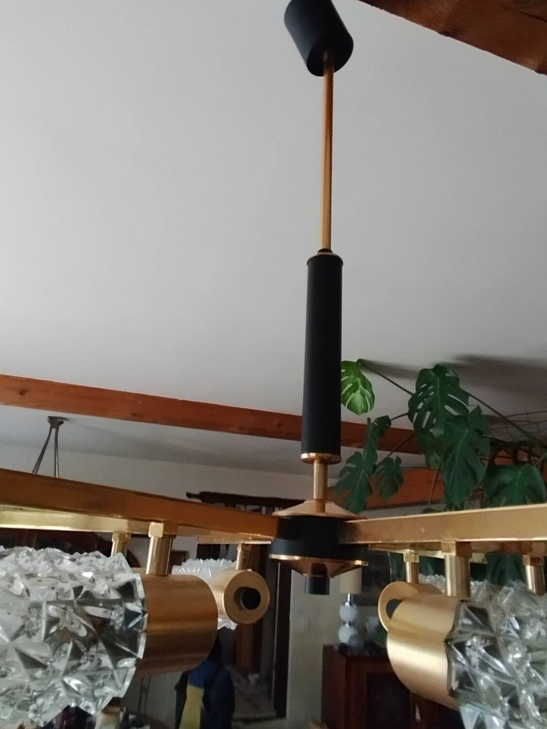 Arlus vintage brass and glass chandelier 6 lights