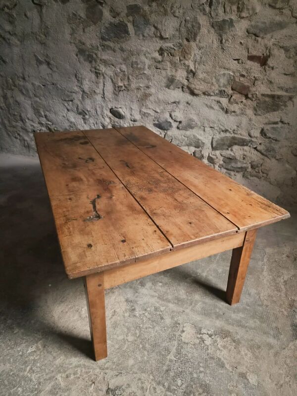 Table basse ancienne en merisier, table de ferme rustique avec tiroir, vers 1750–1800