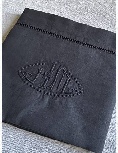 Antique Pillowcase in Pure Charcoal Black Linen Thread