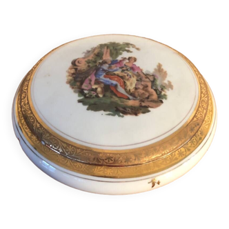 Limoges porcelain jewelry box with vintage gold edging