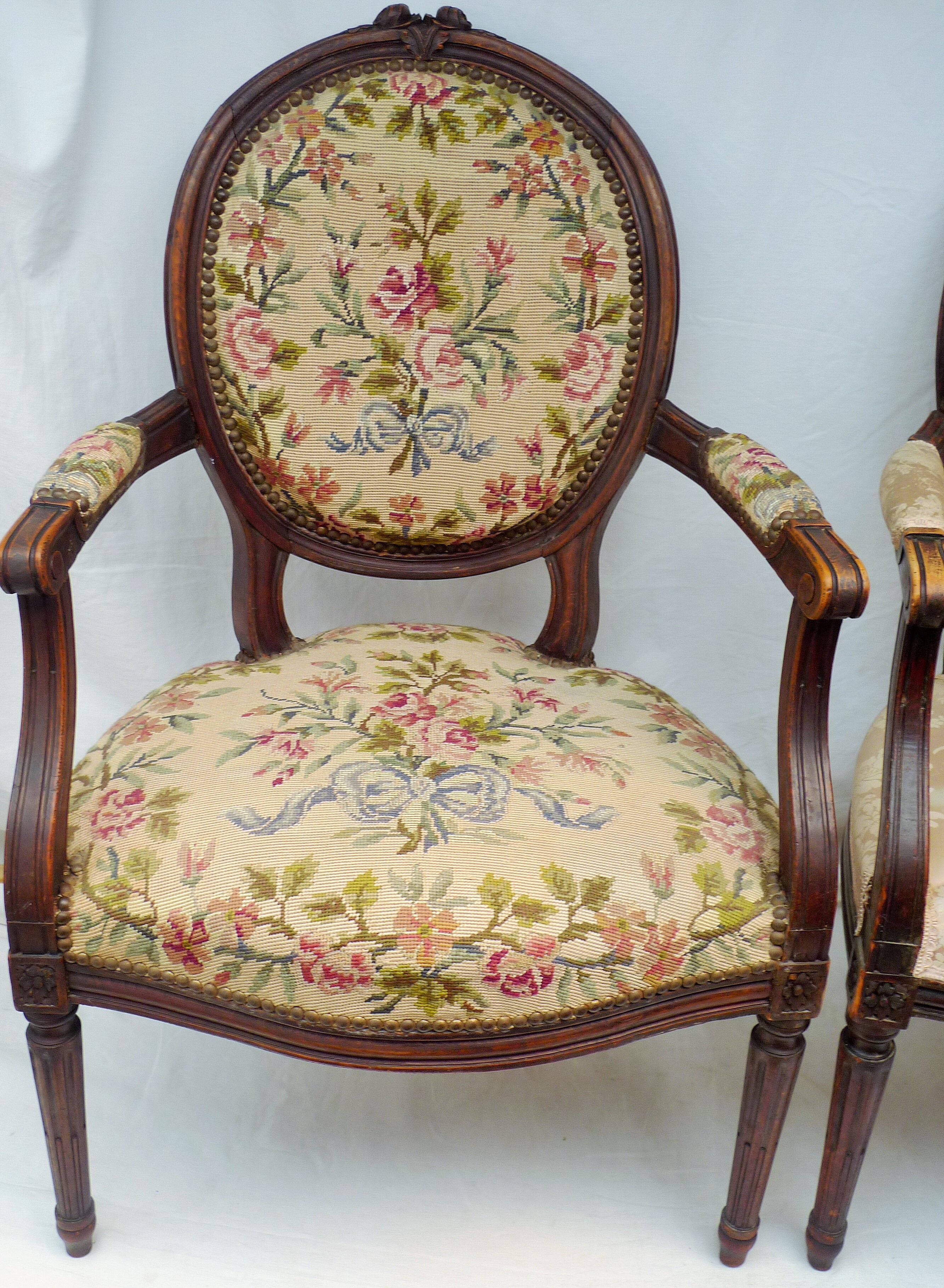Pair of Louis XVI-style convertible armchairs