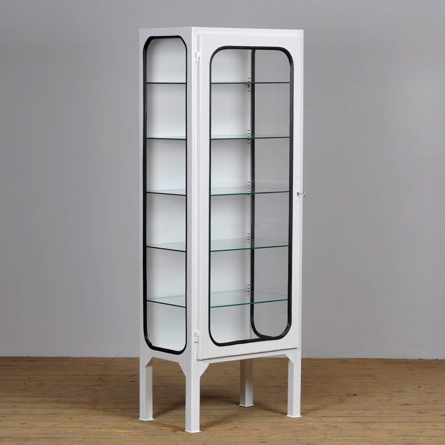 Restored Vintage Iron And Glass Medical Cabinet, 1970s