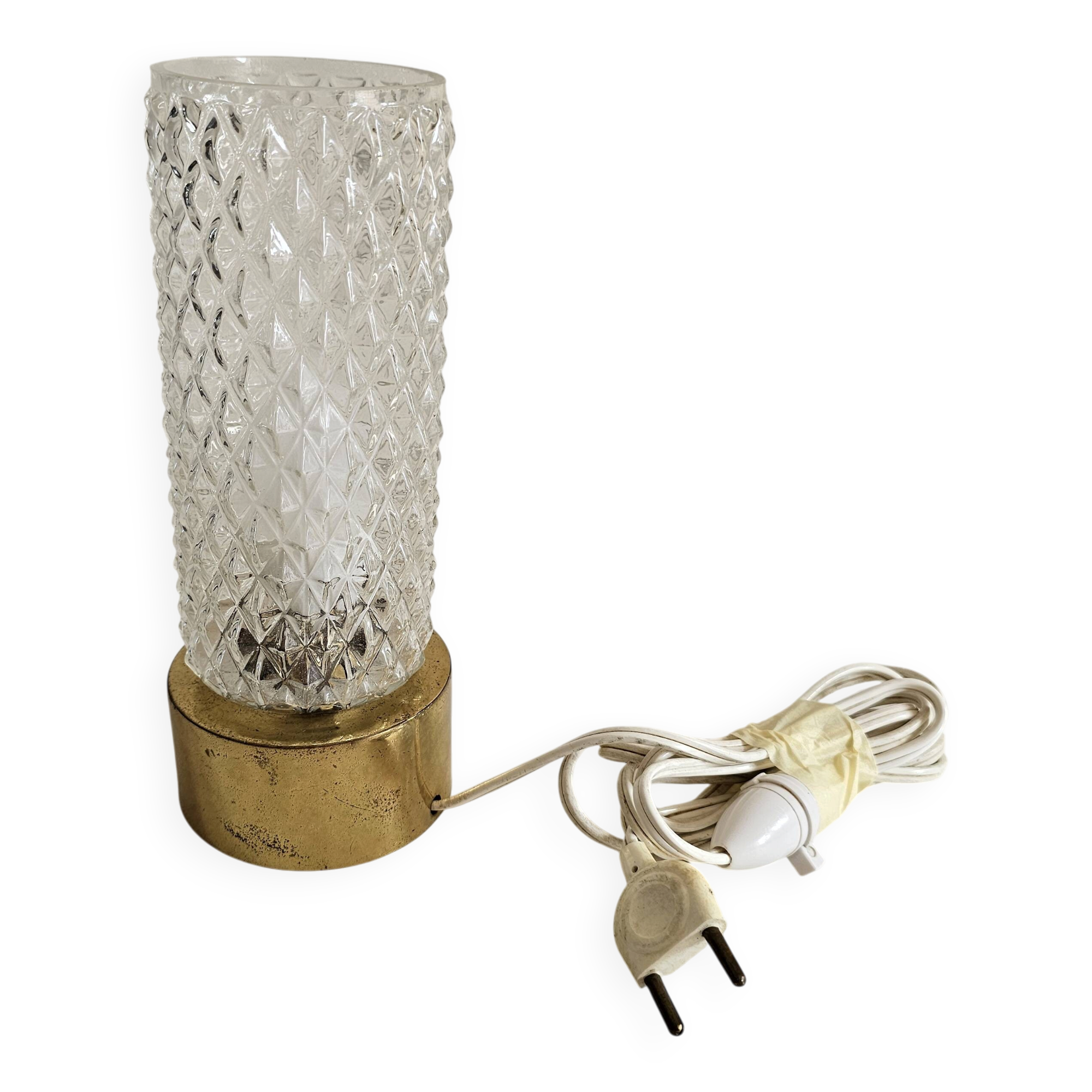 Lampe de chevet à poser en verre et laiton - Années 70's