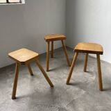 Set of 3 oak tripod stools